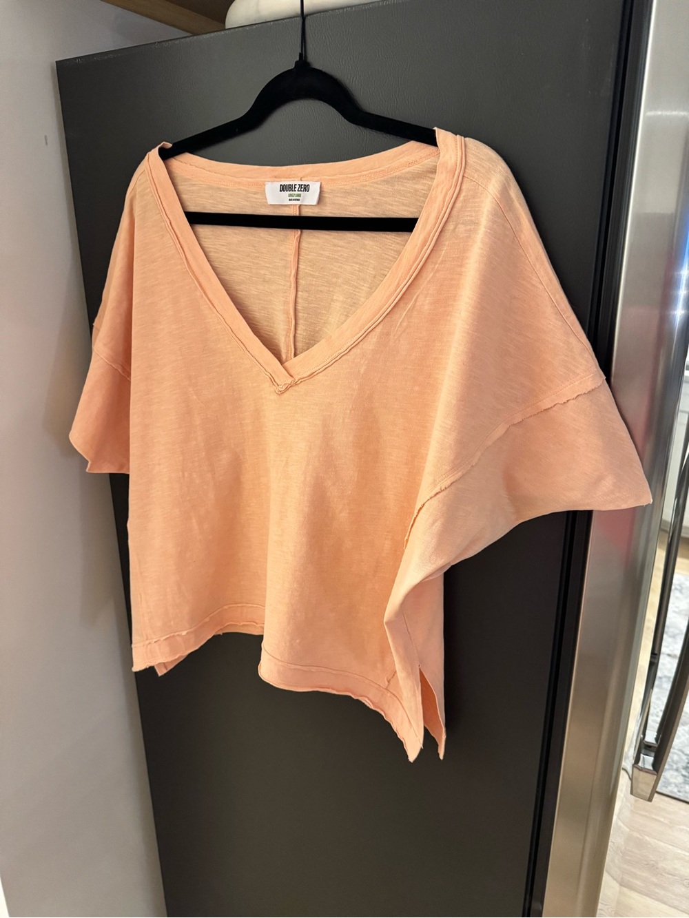 Double Zero Peach Boxy V-Neck Crop Top